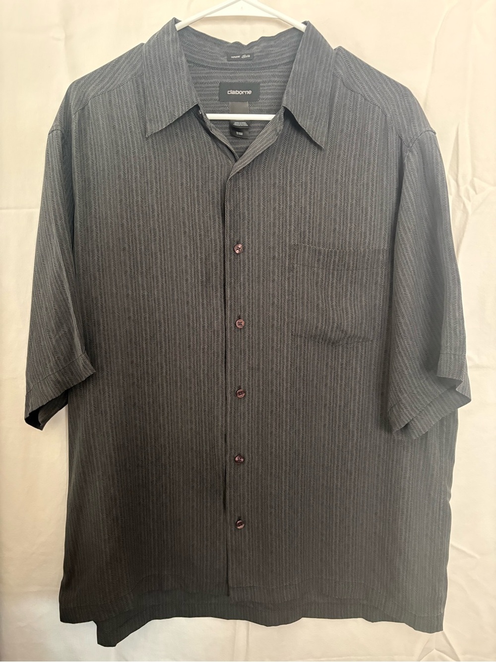 Claiborne Men’s Short Sleeve Button-Down Shirt - Charcoal Pinstripe
